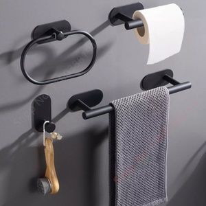 Wall Mount Toilet Towel Paper Holder Adhesive Black Silver Kitchen Roll Paper St